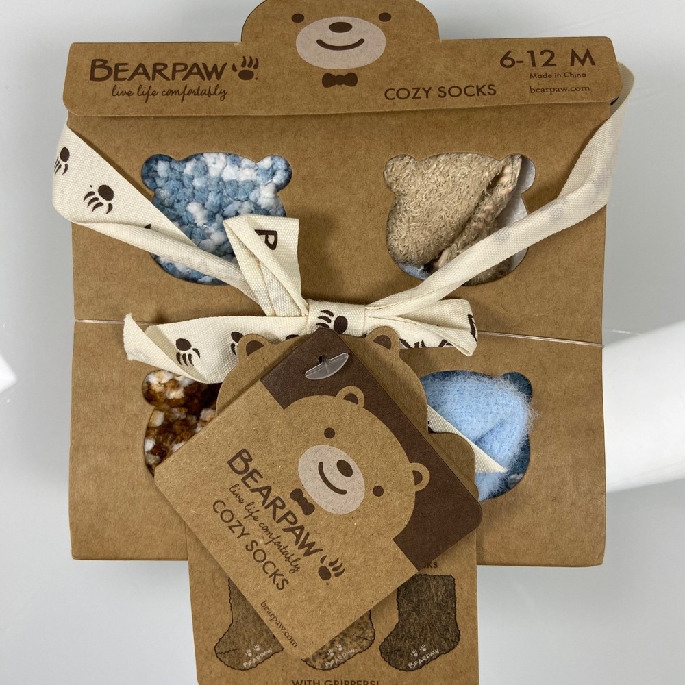 Bearpaw Baby Boy Gift Set‎ 6 Pack 6-12 M Cozy Gripper Socks Chenille Popcorn NEW